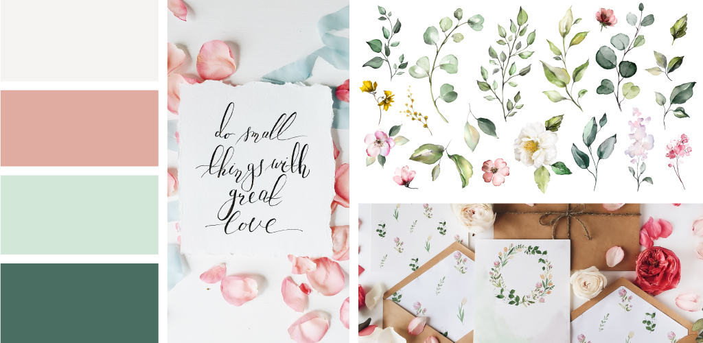 21 Tips to Make Your Own Invitations – Mood Board Mood board shows watercolor style for invitation