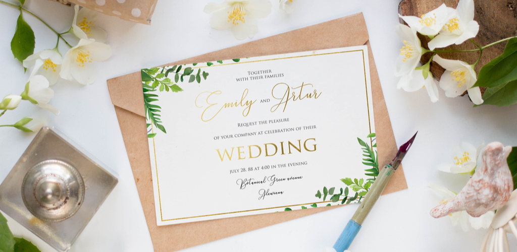 21 Tips to Make Your Own Invitations – Metallic Ink Invitation mockup with gold foil lettering