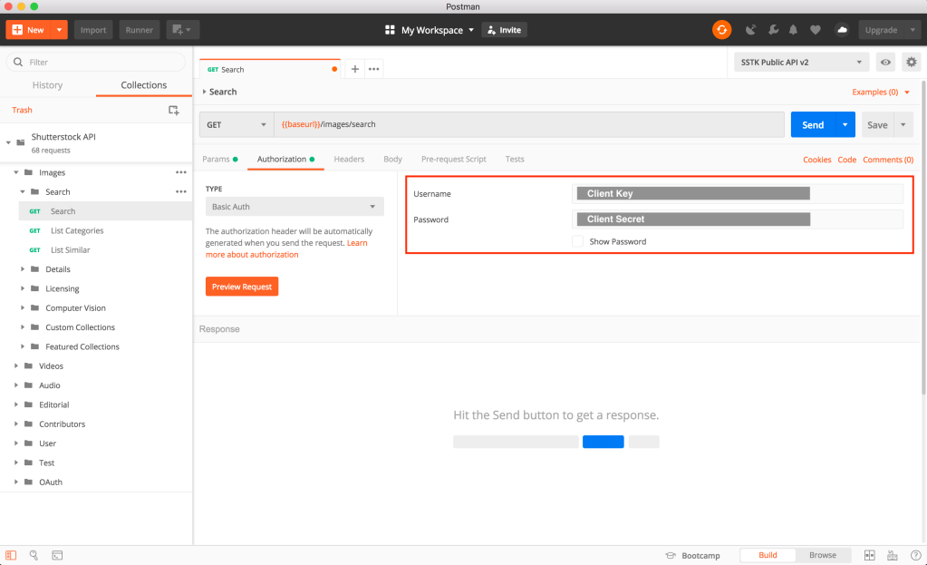 Explore the Shutterstock API with Postman — Authorization