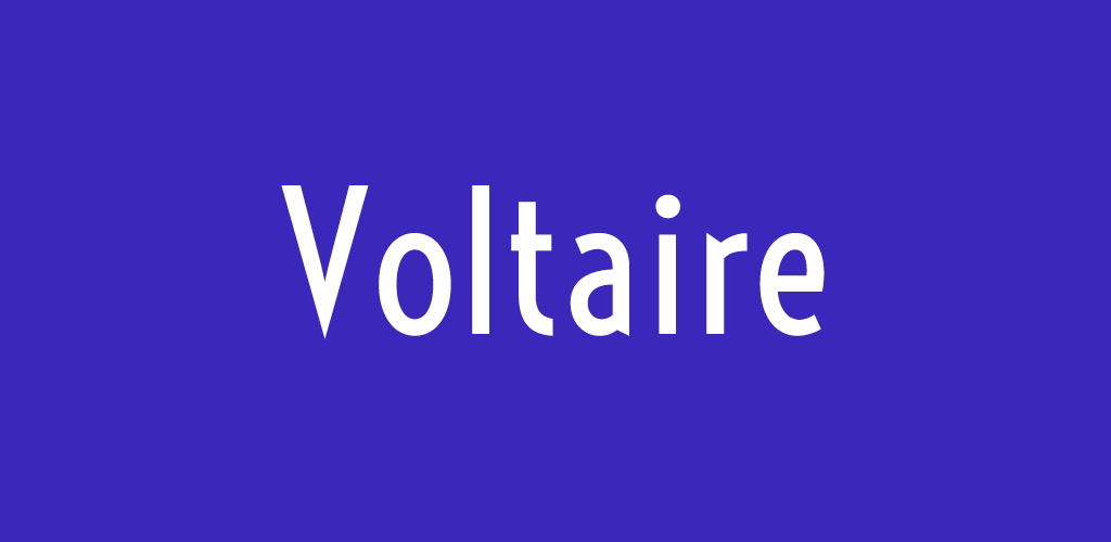 Voltaire font on bright blue background