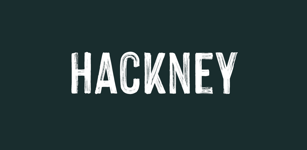 Hackney font on forest green background