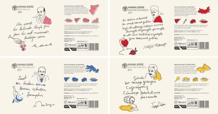 Closeup of the handdrawn wine labels front and back