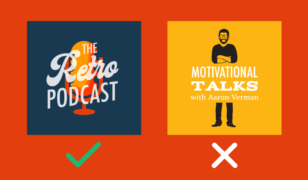 Two examples of podcast cover art illustrations