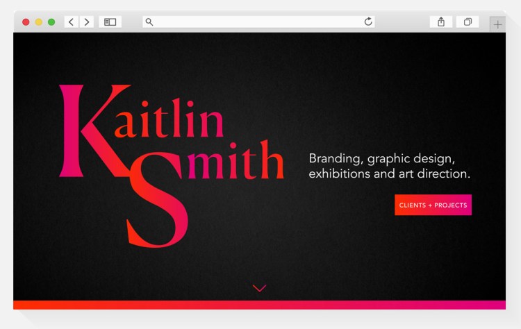 Website example with black background behind neon pink and red text