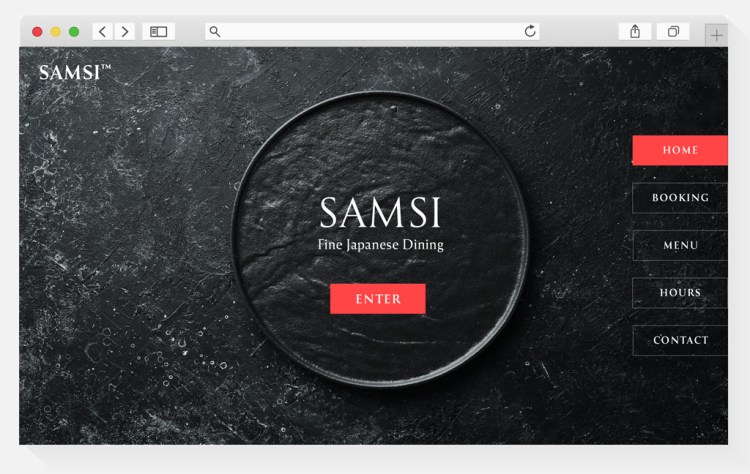 Dark website design with subtle red accents