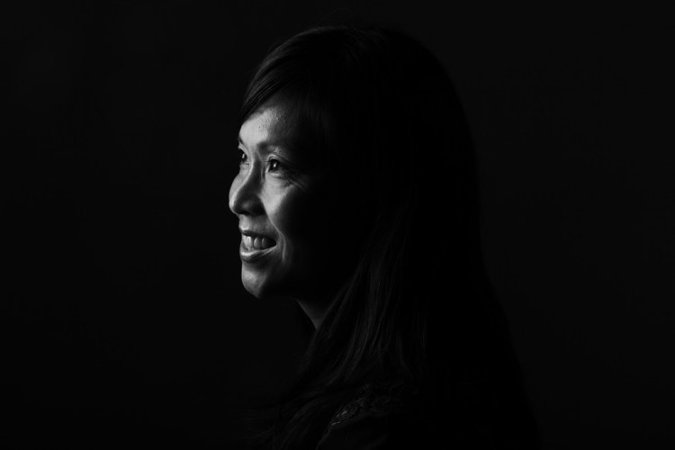 Black and white portrait of a beautiful Asian woman