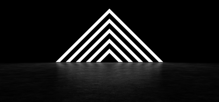 White pyramid on black background