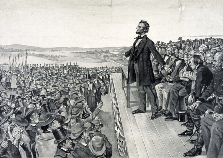 Illustration of Lincoln Making the Gettysburg Address
