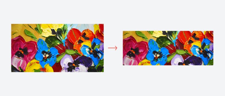 Before/after resizing image of bright floral painting