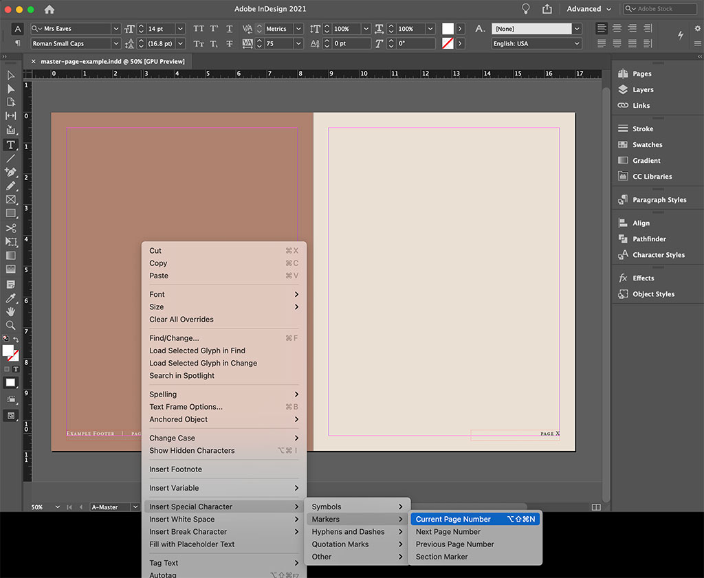 page numbers indesign