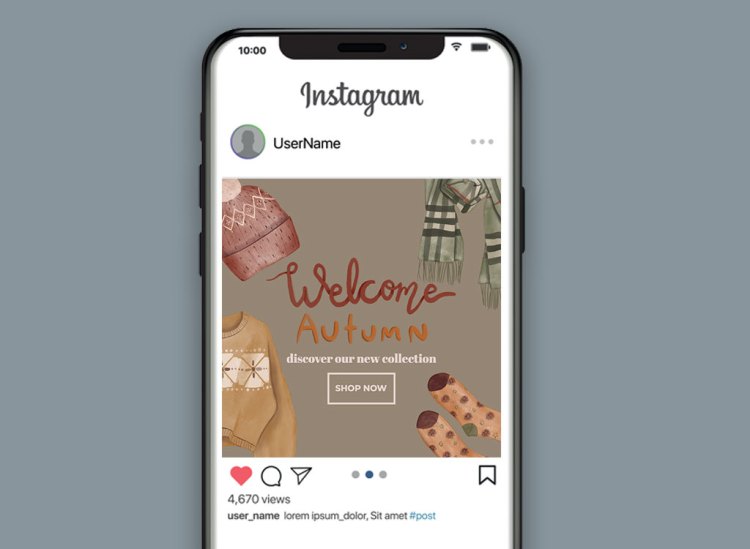 Instagram post with fall ad on phone