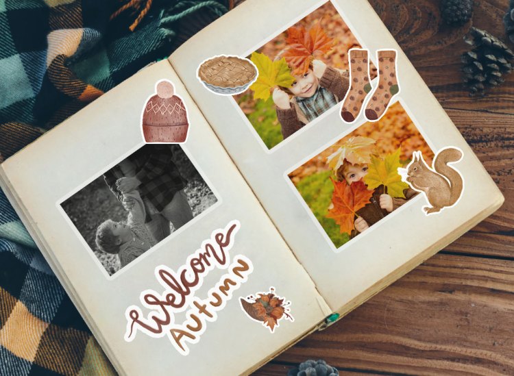 Autumn scrapbooking with fall clip arts